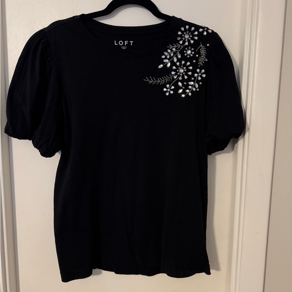 LOFT black embellished gems top size XL